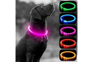 EVABRIS® Collar Luminoso Perro Recargable por USB, Resistente al Agua, Collar Perro Grande Pequeño y Mediano, 3 Modos de Luz, Tamaño Ajustable para Cada Mascota (Rosa)