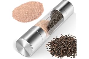 Sailnovo Dual Salz-& Pfeffermühle Set 2 in 1 Pfeffer-Salzmühle, Sleek Edelstahl mit Verstellbares Keramik-Mahlwerk, Auch als Groß Salz Pfeffer Streuer Mühle