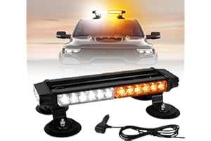 I LITTON Amber & White LED Beacon Strobe Light Bar,16 Flash Modes 30-LED Emergency Beacon Light, 24V 12V Flashing Warning Strobe Light for Trucks Snowplow Tractor Car