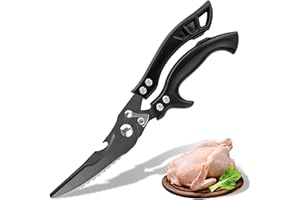PLYS Tijeras de Cocina para Cortar Pollo Pescado Verduras Carne Tijeras Cocina Profesionales Multiuso Hojas Afiladas Negro