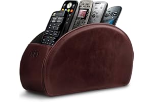 Londo Uchwyt na pilota z 5 kieszeniami – miejsce na DVD, Blu-Ray, TV lub Apple TV – włoski z zamszową wyściółką OTTO150 skóra naturalna, Damson
