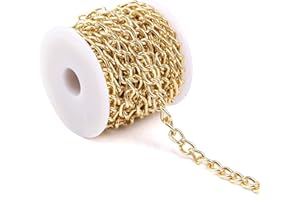 ALEXCRAFT 16.4Feet Gold Plated Brass Curb Chain Twisted Chunky Link Chains Bulk with Spool Gold Chain for Jewelry Making Chains for Necklaces Jewellery Belt Jeans