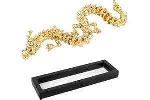 HFDONGL Estatua y Esculturas de Dragón Chino Dorado Feng Shui con Articulaciones Móviles Dragón Dorado con Articulaciones Móviles con Caja de Presentación Figuras de Dragón Chino Decoración de Dragón Chino