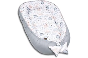 ‎PALULLI PaLulli Kuschelnest 2-seitig Babynest Babynestchen Baby Nest Nestchen Reisebett Wickelauflage Kuschelbett, Kokon Kokon für Babybett - Babys und Säuglinge, 100% Baumwolle Oeko TEX (Owls)