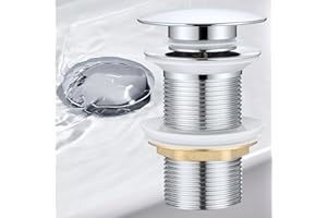 WOOHSE Piletta Lavabo Bagno Senza Troppopieno, Piletta Click Clack, Pop-Up Valvola di Scarico in Ottone Cromato, Universal G1 1/4", Cromato
