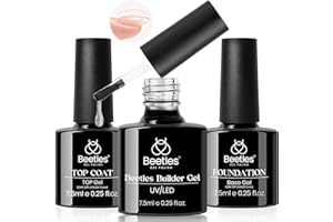 BEETLES GEL POLISH Beetles 3 Pcs 7.5ml Builder Nail Gel No Wipe Base Top Coat Set, Shine Finish and Long Lasting, Soak Off LED Transparent Builder Strengthener Hard Gel, Glossy