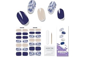 DUKASOU Uñas de Gel Pegatinas | 28 Uds Uñas Gel Semicurado, Pegatinas de Uñas de Gel para Mujeres Funciona con Cualquier Lámpara UV, Pegatinas de Gel para Uñas(Azul Oscuro)