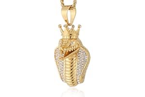 HZMAN 18k Gold Plated Cz Inlay Egypt Cobra King Stainless Steel Pendant Necklace Hip Hop Chain