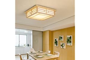 ‎OUKANING OUKANING Deckenleuchte LED Lampen Massivholz tatami Zimmer Lampe leuchtet, Schlafzimmer Balkon Protokolle warmes Licht Wohnzimmerleuchte Kronleuchte Pendelleuchte Deckenlampe (45×45CM)