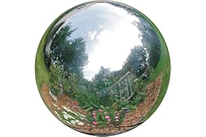 HomDSim 20 cm/7.8 inch Diameter Gazing Globe Mirror Ball,Silver Stainless Steel Polished Reflective Smooth Garden Sphere,Colorful and Shiny Addition to Any Garden or Home
