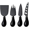 hecef 4 PCS Cheese Knife Set, Black Cheese Knife, Chisel knife and Cheese Fork for Family Gathering Party Halloween Christmas
