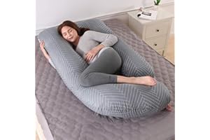 MINGPINHUIUS Almohada de Embarazo, Almohada Embarazada Dormir en Forma de J, Multifuncional Embarazo Almohada de Cuerpo Completo para Soporte de Vientre/Caderas/Piernas/Espalda, Extraíble Lavable (Gris)