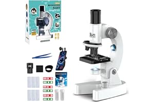 NMM Microscopio Educativo para Niños con Zoom hasta 4800X, Iluminación de Doble Luz, Material ABS (Deluxe-8611)