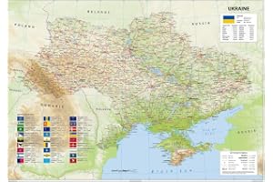 I MAPS Detaljerad fysisk karta över Ukraina - Storlek A2-42 x 59,4 cm - papperslaminerad