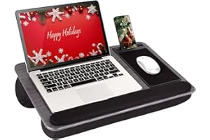 LapGear Home Office Pro Lap Desk with Wrist Rest, Mouse Pad, and Phone Holder - Gray Woodgrain - Fits up to 15.6 Inch Laptops - Style No. 91595