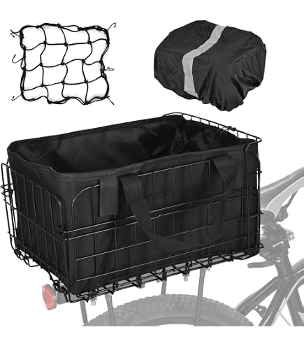 Panier Arrière Pour Vélo Hanured® - 46x32x15 Cm, Avec Doublure, Housse Imperméable Et Filet, Charge 45 Kg