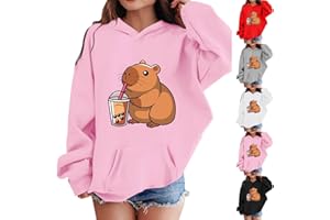 Generisch Sudaderas con capucha y sudaderas para niñas para niños, bonito estampado de capibara, suéter de manga larga, sudadera con capucha con bolsillo, divertido invierno cálido Y2k Outfit