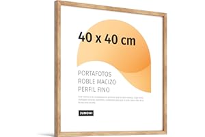 JUNOMI® Marco de fotos Premium de roble 40x40cm – Madera auténtica, cristal sintético inastillable, perfil estrecho, diseño minimalista, uso vertical u horizontal