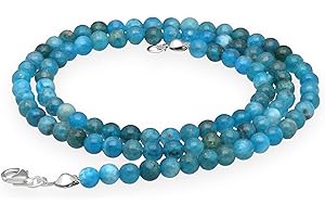 Lebensquelle Plus Apatit Edelstein Kugelkette + 925 Silber Verschluss | Ø 4mm Kugeln Karabinerverschluss 45cm lang | Hochwertige Kette