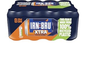 IRN-BRU XTRA, 12 Pack Zero No Sugar & Low Calorie with XTRA Taste Fizzy Drinks Multipack Cans - 12 x 330ml Cans