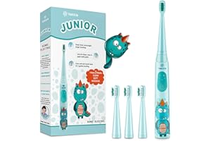 Vekkia Sonic Rechargeable Kids Electric Toothbrush, 3 Modes with Memory, Fun & Easy Cleaning, 24000 Strokes, IPX7 Waterproof, 2-Min Timer for Age 5+, 4 Soft Bristles(Blue)