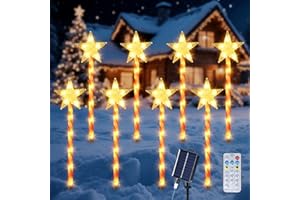 Fohil Lumières Solaires de Noël, 8 Pièces LED Étoile Lumière de Noël Exterieur, Décoration Noël Exterieur Solaire, 8 Modes Étanche Lampes Décoratives pour Terrasse Jardin Deco de Noel Exterieur
