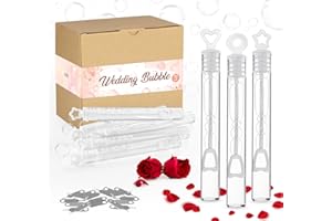 Bulles de Savon Mariage,estcoo 72 Flacons à Bulles de Mariage avec Poignée en Forme de Cœurs/Étoiles/Cercles,Mini Tubes Bulles Savon pour Mariages,Fiançailles,Saint-Valentin,l’Anniversaire,Baptême