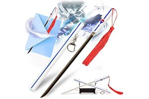 ‎SWORDS AND MORE Anime Brieföffner – Sasuke Katana Schwert Brieföffner mit Scheide und Ständer, Miniatur Anime Katana, Edelstahl, Anime Geschenk für Fans & Sammler