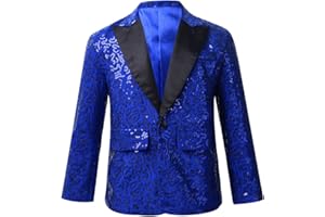 TiaoBug Enfant Garçon Paillettes Vestes de Costume d'honneur Mariage Cérémonie Soirée Gentleman Smoking Blazer Brillant Chemise Anniversaire Fête Performance Carnaval