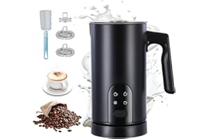 SHANNA Mousseur À Lait Électrique Avec 4 Fonctions : Mousseur Automatique Pour Lait Chaud Et Froid, Arrêt Automatique, Design En Acier Inoxydable De Haute Qualité, Pour Matcha (Noir)