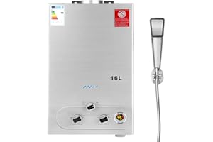 BreeRainz 16LPM Gas Durchlauferhitzer,32KW Propan Gas Durchlauferhitzer mit Duschkopf,Geeignet für Butan/LPG/Propan,Super Niedrigem Startwasserdruck für Zuhause Wohnmobile Kabinen