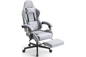 Dowinx Chaise Gaming Ergonomique, Fauteuil Gamer en Tissu Respirant avec Coussin Confortable à Ressorts Ensachés, Siège Gaming Massant avec Appui-Tête et Repose-Pieds Rétractable, 150 kg, Gris et Vert