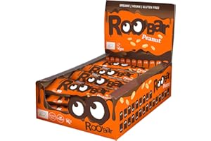 Roobar Barra De Maní Cubierta De Chocolate - Barra Vegana 100% Orgánica Para Una Nutrición Óptima. Sin Lácteos Ni Gluten, Sin Azúcar Refinado Añadido, 16 Barras De 30 g