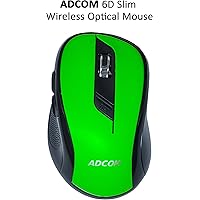 Adcom 6D Slim Wireless Optical Super Mouse with 6 Programmable Buttons, 1600dpi and 2.4Ghz Nano Receiver (Green)