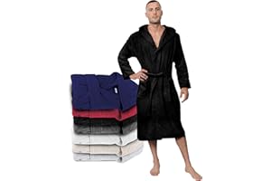Twinzen Peignoir de Bain Homme - 100% Coton avec Capuche - Certifié Oeko-TEX® - Robe de Chambre Eponge 2 Poches, Ceinture - Doux, Absorbant et Confort