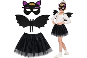 HONMOK Kids Halloween Wings Costume for 3-10y Girls, Angel/Devil/Bat/Maleficent/Pumpkin/Clown Fancy Dress Up Outfits for Halloween Carnival World Book Day Cosplay Accessories