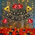 Party Propz Romantic Birthday Decoration Items - Pack Of 71 Pcs Red Birthday Decoration Items For Girls With Led Lights | Birthday Decorations Kit For Wife, Husband | Heart Shaped Balloons - Foil