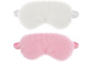WY LIGHTING LEVEL Lot De 2 Masques pour Les Yeux En Peluche Doux pour Dormir Avec Bandeau Confortable En Fausse Fourrure Masque De Sommeil En Satin pour La Sieste Et La Nuit Cadeau pour Femme Et Homme (Blanc Rose)