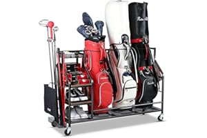 EXTCCT Organizador de almacenamiento de bolsas de golf, soporte para bolsas de golf para accesorios de equipo de golf, estante de almacenamiento de bolsas de golf con ruedas, palos de golf,