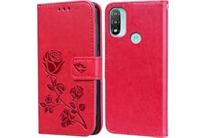 BIIULHCI for Motorola Moto E20/E40/E30 Case, Premium Full Protection Leather Flip Wallet Phone Case for Moto E20 Cover Silicone Shockproof Bumper Red