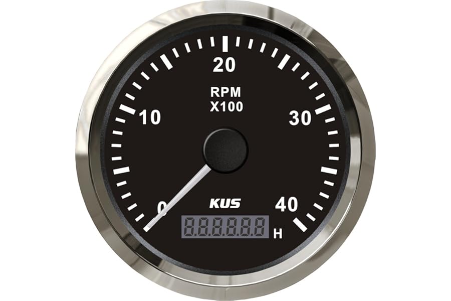 KUS Guaranteed Tachometer RPM Gauge With Hour Meter 4000RPM 85mm 12V/24V With Backlight (Black)