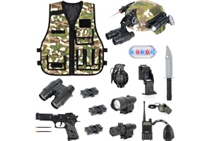 Dräkt soldat barn, 13-delad taktisk väst, militärt set med hjälm, Walkie Talkie modell och tillbehör, andningsbar kamouflaged