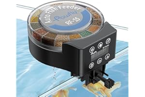 Pawfly Distributeur Automatique de Nourriture pour Aquarium pour Vacances Doseur Réglable pour Granulés & Poudre (108ml) pour Bassin et Aquarium Alimentation par Piles (Non Incluses)