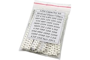 Geeyu ZHaonan-Condensatori 36Values, 720pcs, 1PF-10UF, Set di condensatori elettronici, 1206, SMD, Kit di assortimento di capacità Ceramica, 22PF / 47PF / 22NF / 100NF / 2.2UF / 4,7UF Alta qualità
