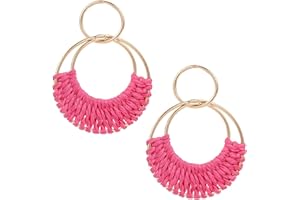 SIXDUTON Orecchini Intrecciati in Rattan Stile Boho, Orecchini Vacanza al Mare, Summer Statement Orecchini Pendenti Cerchio