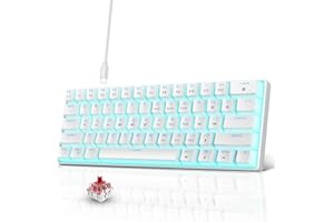 ‎SNPURDIRI Snpurdiri 60% kabelgebundene Mechanische Gaming Tastatur, 61 Anti-Ghosting-Tasten, Blaue LED-Hintergrundbeleuchtung, ultrakompakte Zwei Ständer (Rot Schalter/Weiß Eisblau)