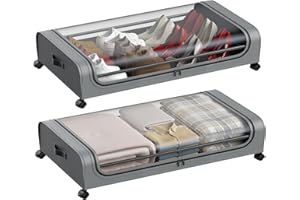 LATIT 2 Pack Under Bed Storage with Wheels Underbed Storage Containers Box with Lid and Zipper Rolling Large Storage Organizer for Clothes Shoes Blankets Toys Books