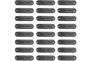 Borsgye 40 Stück Handmade Leder Etiketten Tags Hand Made Label zum Annähen Handgefertigte Kleidung Nähetiketten PU Label Aufnäher mit Löchern für DIY Jeans Nähen Basteln Bekleidung - 1x4cm - A6