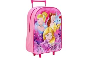 TOP LINEN (NW) LTD Top Linen Kids Travel Trolley Backpack - Wheeled Suitcase Rucksack Bag - Children Favourite Characters Foldable Carry-on Luggage Carrier Bag - Standard Disney Princess This is My Story Trolley Bag