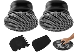 Skrubber för gjutjärnspanna, grytrenare med 2 skrapor, kedjeborste för porslin, kastruller, stekpannor, grillplattor, grillar (svart, liten kedjeskjorta, 2 stycken)